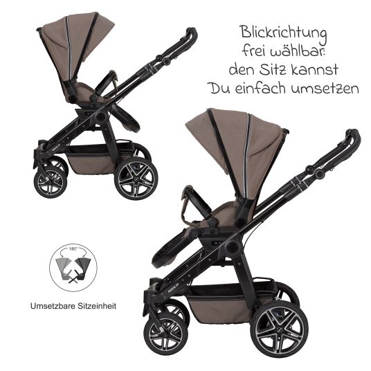 Hartan 4in1 Rockit IT GTR baby carriage set with a load capacity of up to 22 kg with Trend folding bag, Pebble Pro infant car seat, FamilyFix3 Isofix base, mosquito net, rain cover & play animal - Toffee