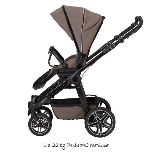 Hartan 4in1 Kombi-Kinderwagen-Set Rockit IT GTR bis 22 kg belastbar mit Falttasche Trend, Babyschale Pebble Pro, Isofix-Basis FamilyFix3, Mückennetz, Regenschutz & Spieltier - Toffee