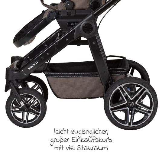 Hartan 4in1 Kombi-Kinderwagen-Set Rockit IT GTR bis 22 kg belastbar mit Falttasche Trend, Babyschale Pebble Pro, Isofix-Basis FamilyFix3, Mückennetz, Regenschutz & Spieltier - Toffee