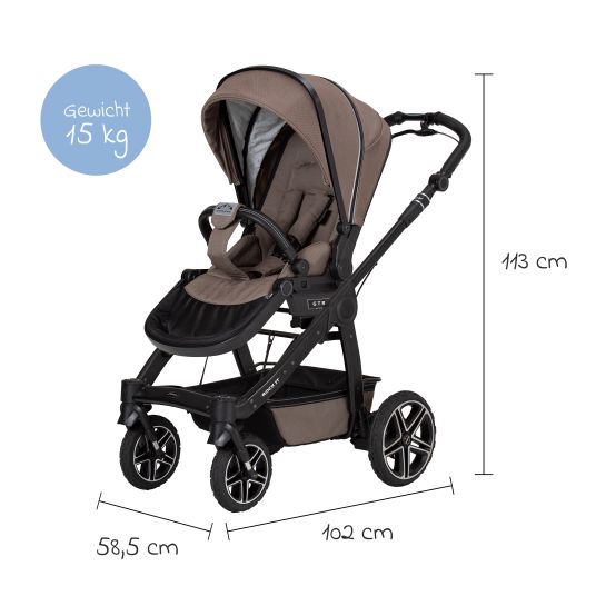 Hartan 4in1 Kombi-Kinderwagen-Set Rockit IT GTR bis 22 kg belastbar mit Falttasche Trend, Babyschale Pebble Pro, Isofix-Basis FamilyFix3, Mückennetz, Regenschutz & Spieltier - Toffee