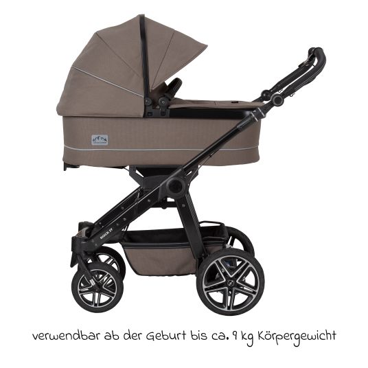 Hartan 4in1 Kombi-Kinderwagen-Set Rockit IT GTR bis 22 kg belastbar mit Falttasche Trend, Babyschale Pebble Pro, Isofix-Basis FamilyFix3, Mückennetz, Regenschutz & Spieltier - Toffee