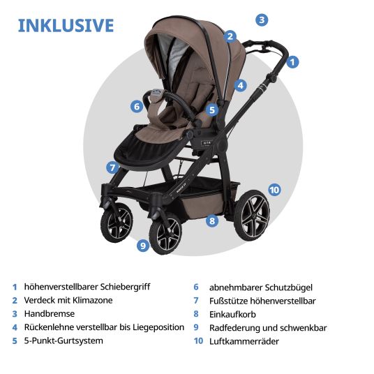 Hartan 4in1 Kombi-Kinderwagen-Set Rockit IT GTR bis 22 kg belastbar mit Falttasche Trend, Babyschale Pebble Pro, Isofix-Basis FamilyFix3, Mückennetz, Regenschutz & Spieltier - Toffee