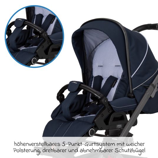 Hartan Buggy & pushchair Vip GTS up to 22 kg load capacity with telescopic push bar incl. rain cover - Navy Stripes