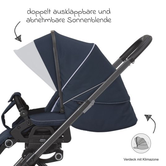 Hartan Buggy & Sportwagen Vip GTS bis 22 kg belastbar mit Teleskopschieber inkl. Regenschutz - Navy Stripes