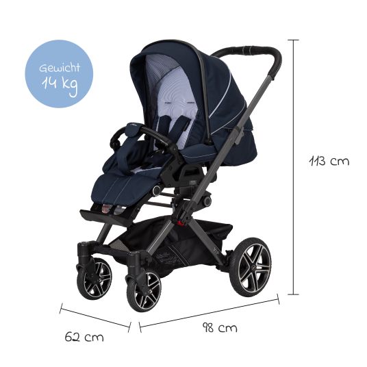 Hartan Buggy & pushchair Vip GTS up to 22 kg load capacity with telescopic push bar incl. rain cover - Navy Stripes