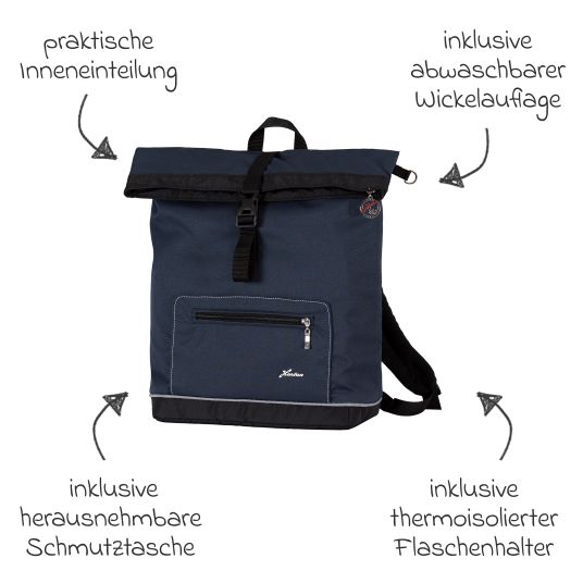 Hartan Wickelrucksack Space Bag Casual Rolltop inkl. Wickelauflage, Schmutztasche & Flaschenhalter - Navy Stripes