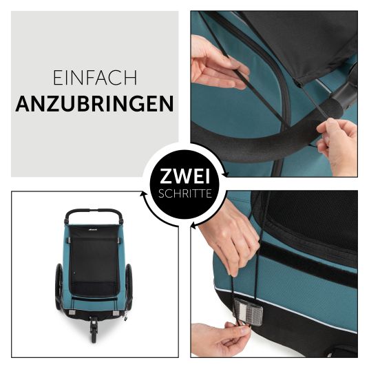 Hauck 2in1 Fahrradanhänger Dryk Duo für 2 Kinder (bis 44 kg) - Bike Trailer & City Buggy - inkl. GRATIS Schutzpaket - Grey