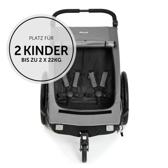 Hauck 2in1 Fahrradanhänger Dryk Duo für 2 Kinder (bis 44 kg) - Bike Trailer & City Buggy - inkl. GRATIS Schutzpaket - Grey