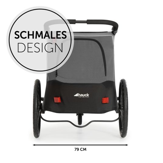 Hauck 2in1 bike trailer Dryk Duo for 2 children (up to 44 kg) - Bike Trailer & City Buggy - incl. FREE protection package - Grey