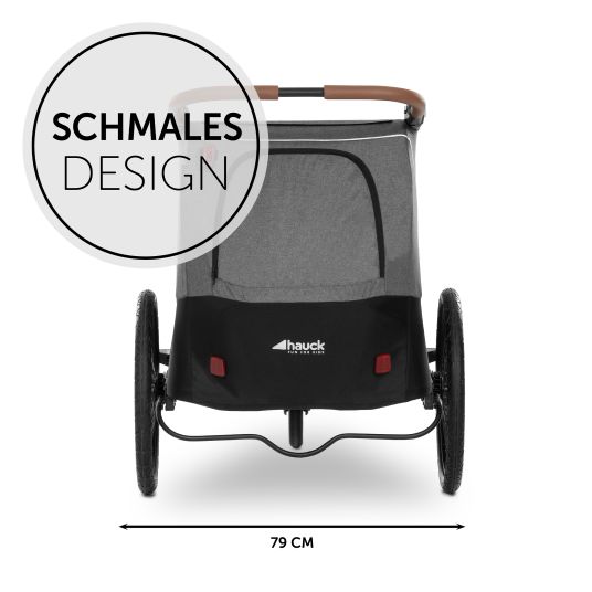 Hauck 2in1 bike trailer Dryk Duo for 2 children (up to 44 kg) - Bike Trailer & City Buggy - incl. FREE protection package - Melange Grey