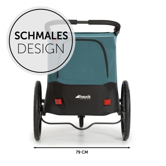 Hauck 2in1 Fahrradanhänger Dryk Duo für 2 Kinder (bis 44 kg) - Bike Trailer & City Buggy - inkl. GRATIS Schutzpaket - Petrol