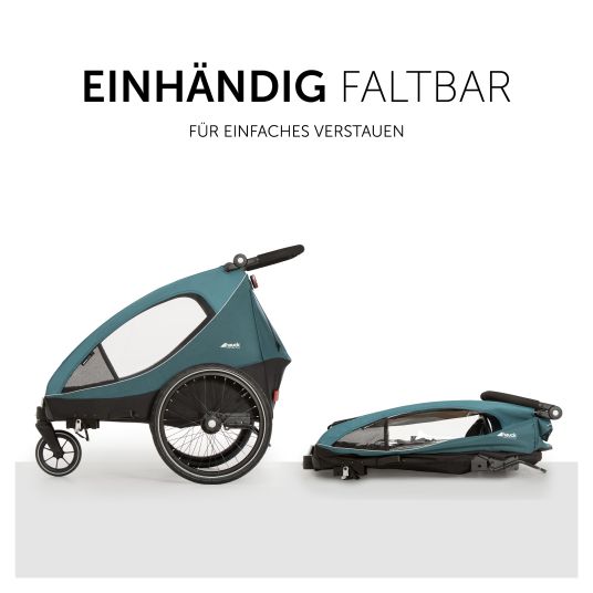 Hauck 2in1 Fahrradanhänger Dryk Duo für 2 Kinder (bis 44 kg) - Bike Trailer & City Buggy - inkl. GRATIS Schutzpaket - Petrol