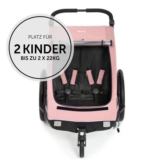 Hauck 2in1 Fahrradanhänger Dryk Duo für 2 Kinder (bis 44 kg) - Bike Trailer & City Buggy - inkl. GRATIS Schutzpaket - Rose