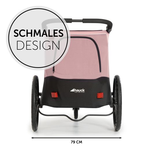 Hauck Rimorchio bici 2in1 Dryk Duo per 2 bambini (fino a 44 kg) - Rimorchio bici e city buggy - incluso pacchetto di protezione GRATUITO - Rosa