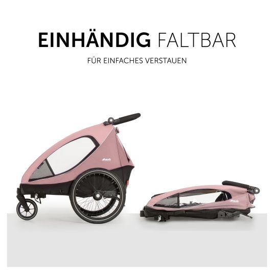 Hauck 2in1 Fahrradanhänger Dryk Duo für 2 Kinder (bis 44 kg) - Bike Trailer & City Buggy - inkl. GRATIS Schutzpaket - Rose