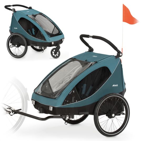 Hauck 2in1 bike trailer Dryk Duo for 2 children (up to 44 kg) - Bike Trailer & City Buggy - Ocean Green