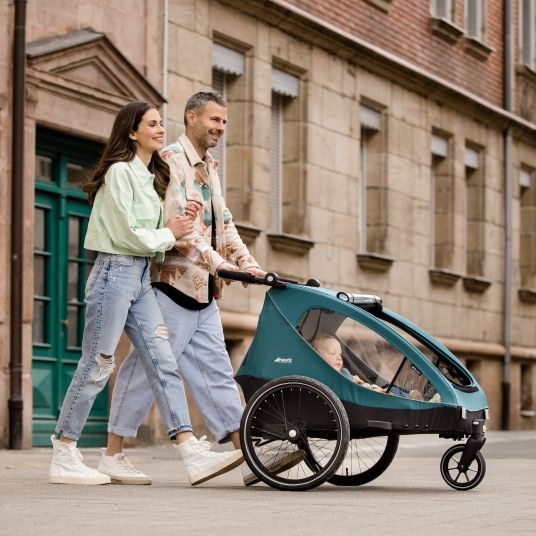 Hauck 2in1 bike trailer Dryk Duo for 2 children (up to 44 kg) - Bike Trailer & City Buggy - Ocean Green