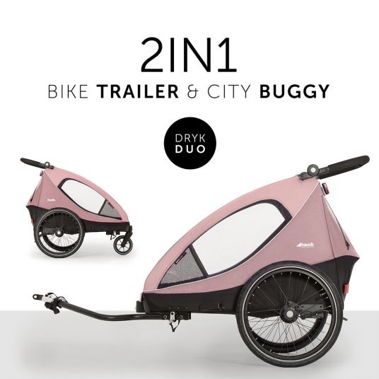 Hauck 2in1 Fahrradanhänger Dryk Duo für 2 Kinder (bis 44 kg) - Bike Trailer & City Buggy - Rose