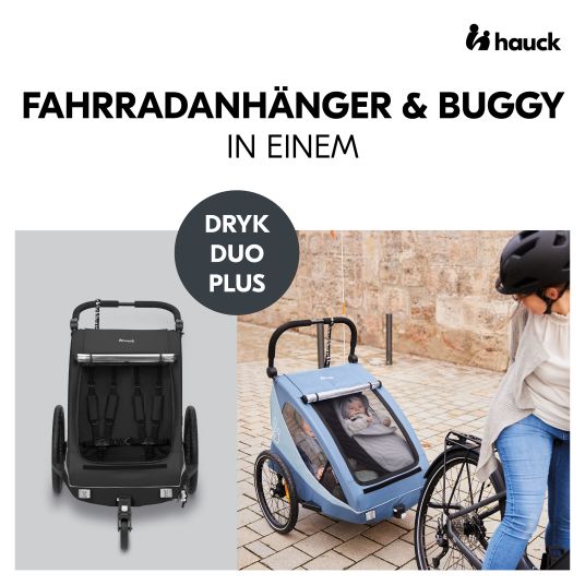 Hauck Rimorchio bici 2in1 Dryk Duo Plus per 2 bambini (fino a 44 kg) - Rimorchio bici e city buggy - Nero