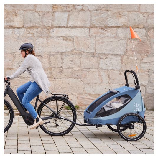 Hauck Rimorchio bici 2in1 Dryk Duo Plus per 2 bambini (fino a 44 kg) - Rimorchio bici e passeggino da città - Blu scuro