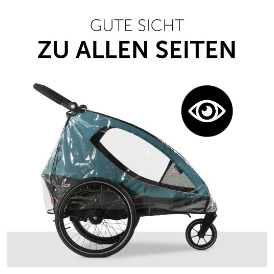 Hauck Rimorchio bici 2in1 Dryk Duo Plus per 2 bambini (fino a 44 kg) - Rimorchio bici e city buggy - incluso pacchetto di protezione GRATUITO - Nero