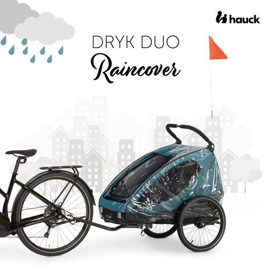 Hauck Rimorchio bici 2in1 Dryk Duo Plus per 2 bambini (fino a 44 kg) - Rimorchio bici e city buggy - incluso pacchetto di protezione GRATUITO - Blu scuro
