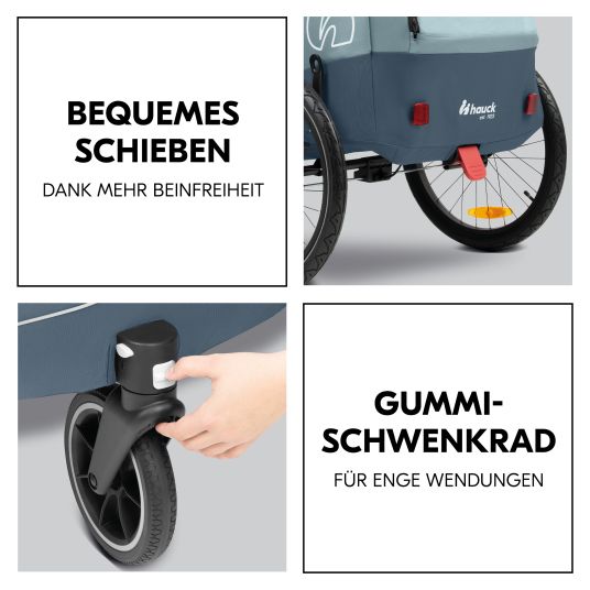 Hauck 2in1 Fahrradanhänger Dryk Duo Plus für 2 Kinder (bis 44 kg) - Bike Trailer & City Buggy - inkl. GRATIS Schutzpaket - Dark Blue