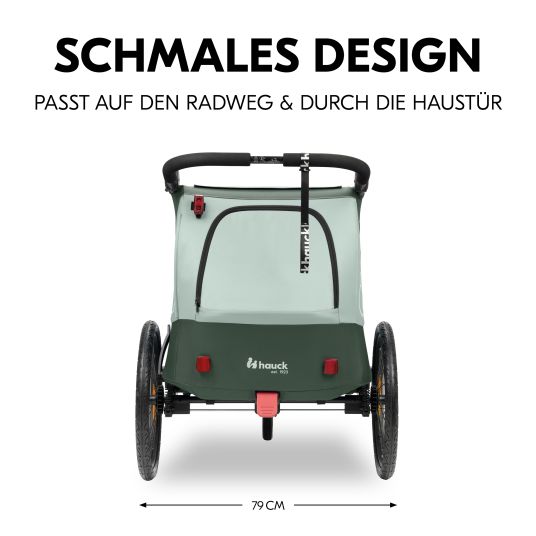 Hauck 2in1 Fahrradanhänger Dryk Duo Plus für 2 Kinder (bis 44 kg) - Bike Trailer & City Buggy - inkl. GRATIS Schutzpaket - Dark Green