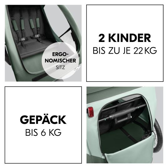 Hauck 2in1 Fahrradanhänger Dryk Duo Plus für 2 Kinder (bis 44 kg) - Bike Trailer & City Buggy - inkl. GRATIS Schutzpaket - Dark Green