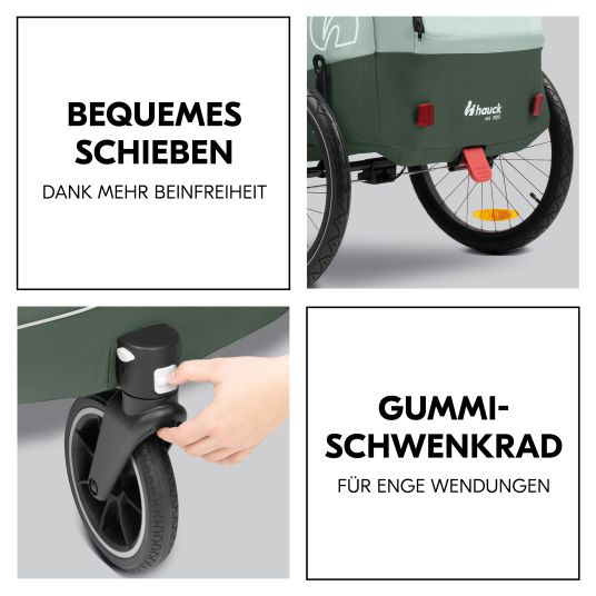 Hauck 2in1 Fahrradanhänger Dryk Duo Plus für 2 Kinder (bis 44 kg) - Bike Trailer & City Buggy - inkl. GRATIS Schutzpaket - Dark Green