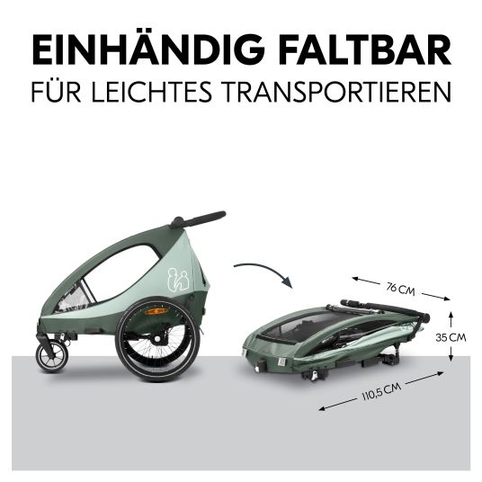 Hauck 2in1 Fahrradanhänger Dryk Duo Plus für 2 Kinder (bis 44 kg) - Bike Trailer & City Buggy - inkl. GRATIS Schutzpaket - Dark Green