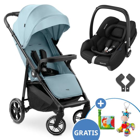 Hauck Set passeggino 2in1 Shop n Care Duo Set - incl. Cabriofix Maxi-Cosi i-Size, adattatore + libro GRATUITO degli animali XL e passeggino con angolo dentizione - Blu polvere