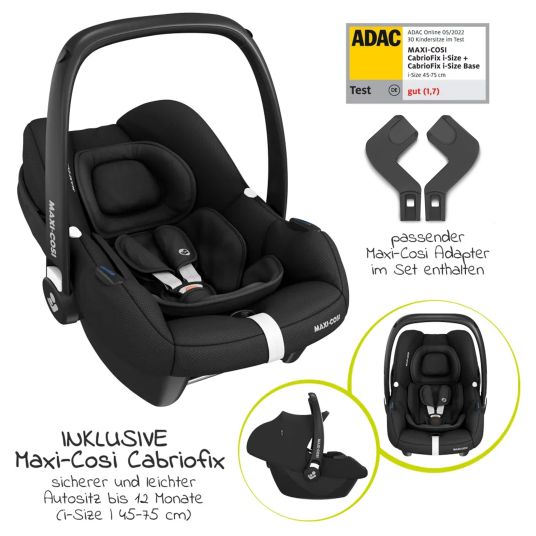 Hauck Set passeggino 2in1 Shop n Care Duo Set - incl. Cabriofix Maxi-Cosi i-Size, adattatore + libro GRATUITO degli animali XL e passeggino con angolo dentizione - Grigio