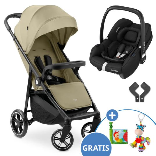 Hauck Set passeggino 2in1 Shop n Care Duo Set - incl. Cabriofix Maxi-Cosi i-Size, adattatore + libro GRATUITO degli animali XL e passeggino con angolo dentizione - Olive