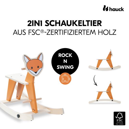 Hauck Dondolo 2in1 Rock N Swing (trasformabile in seduta, legno certificato FSC) - Fox