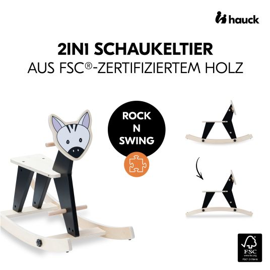 Hauck Dondolo 2in1 per animali Rock N Swing (convertibile in seggiolino, legno certificato FSC) - Zebra