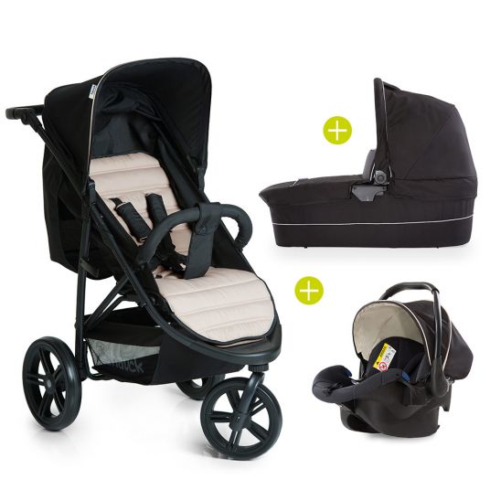 Hauck 3in1 Kinderwagen-Set Rapid 3 (bis 25 kg) inkl. Comfort Fix Babyschale, Regenschutz und Insektenschutz - Caviar Beige