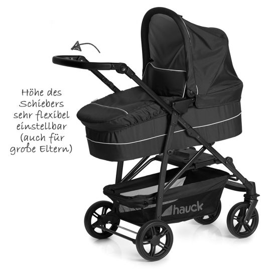 Hauck 3in1 pram set Rapid 4 (up to 25 kg) incl. Comfort Fix baby seat, rain cover and insect protection - Caviar Silver