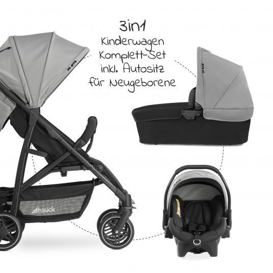 Hauck 3in1 Kinderwagen-Set Rapid 4R Plus Trioset (bis 25 kg) inkl. Babyschale Comfort Fix - Grey
