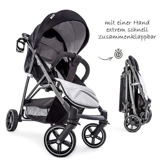 Hauck 3in1 Kinderwagen-Set Rapid 4S Plus (bis 25 kg) inkl. Comfort Fix Babyschale, Insekten- & Regenschutz - Caviar Silver