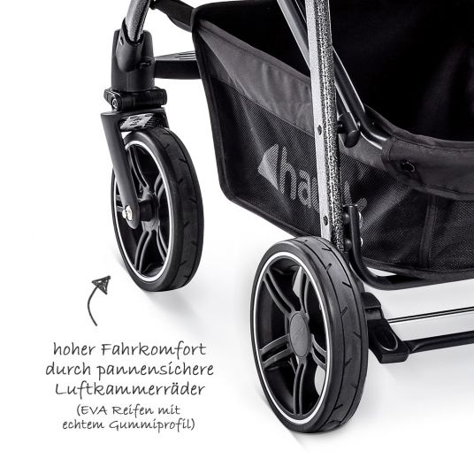 Hauck 3in1 Stroller Set Rapid 4S Plus (up to 25 kg) incl. Comfort Fix infant carrier, insect & rain cover - Caviar Silver