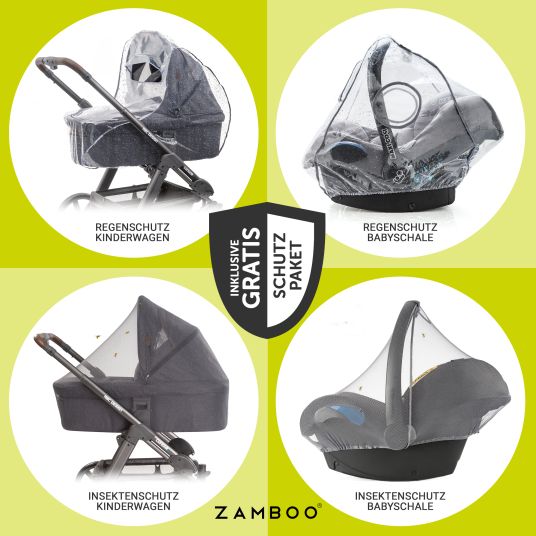 Hauck 3in1 Kinderwagen-Set Saturn R Trio Set inkl. i-Size Babyschale & XXL Zubehörpaket - Melange Black