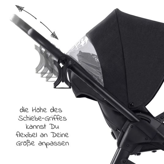 Hauck 3in1 Kinderwagen-Set Saturn R Trio Set - inkl. Maxi-Cosi i-Size Cabriofix, Adapter + GRATIS Spieltier zum Aufhängen & Greifling Rasselkugel - Melange Black