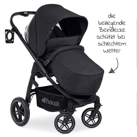 Hauck 3in1 Kinderwagen-Set Saturn R Trio Set - inkl. Maxi-Cosi i-Size Cabriofix, Adapter + GRATIS Spieltier zum Aufhängen & Greifling Rasselkugel - Melange Black