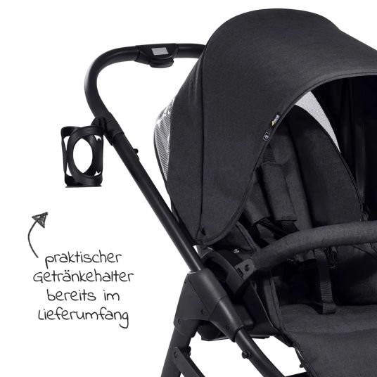 Hauck Set passeggino 3in1 Saturn R Trio Set - incluso Cabriofix Maxi-Cosi i-Size, adattatore + giocattolo appeso e palla con sonaglio GRATIS - Nero Melange