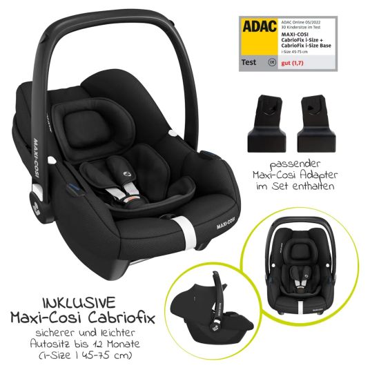 Hauck Set passeggino 3in1 Saturn R Trio Set - incluso Cabriofix Maxi-Cosi i-Size, adattatore + giocattolo appeso e palla con sonaglio GRATIS - Nero Melange