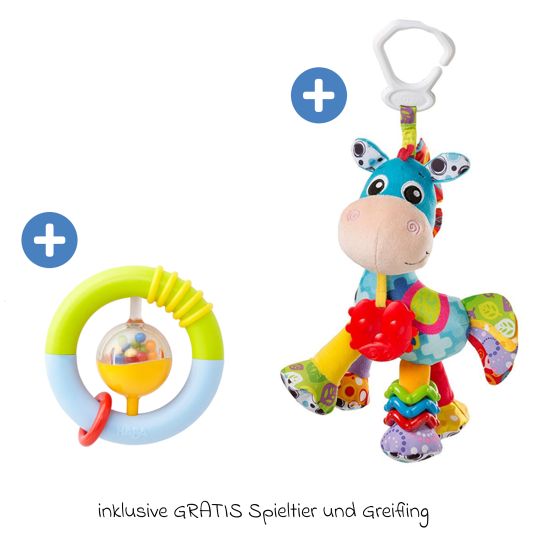 Hauck 3in1 Kinderwagen-Set Saturn R Trio Set - inkl. Maxi-Cosi i-Size Cabriofix, Adapter + GRATIS Spieltier zum Aufhängen & Greifling Rasselkugel - Melange Black