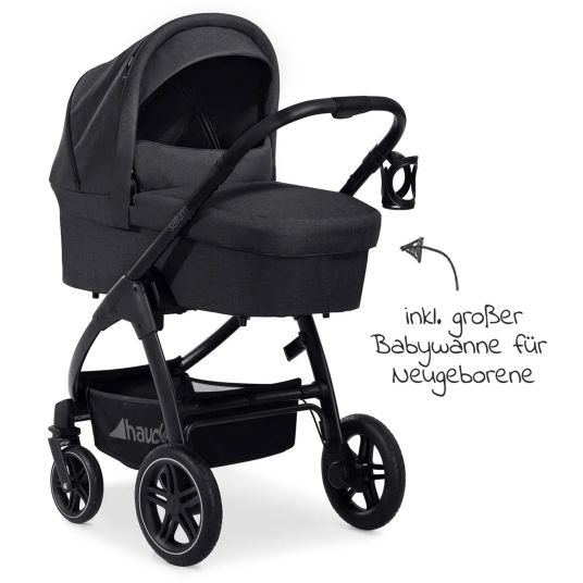 Hauck Set passeggino 3in1 Saturn R Trio Set - incluso Cabriofix Maxi-Cosi i-Size, adattatore + giocattolo appeso e palla con sonaglio GRATIS - Nero Melange