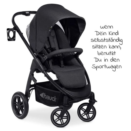 Hauck 3in1 Kinderwagen-Set Saturn R Trio Set - inkl. Maxi-Cosi i-Size Cabriofix, Adapter + GRATIS Spieltier zum Aufhängen & Greifling Rasselkugel - Melange Black