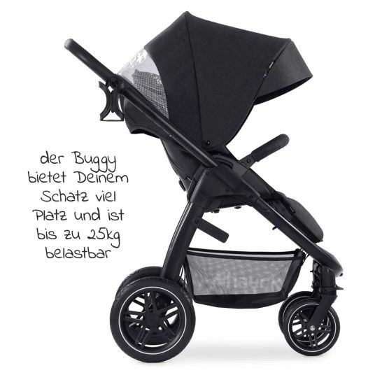 Hauck Set passeggino 3in1 Saturn R Trio Set - incluso Cabriofix Maxi-Cosi i-Size, adattatore + giocattolo appeso e palla con sonaglio GRATIS - Nero Melange